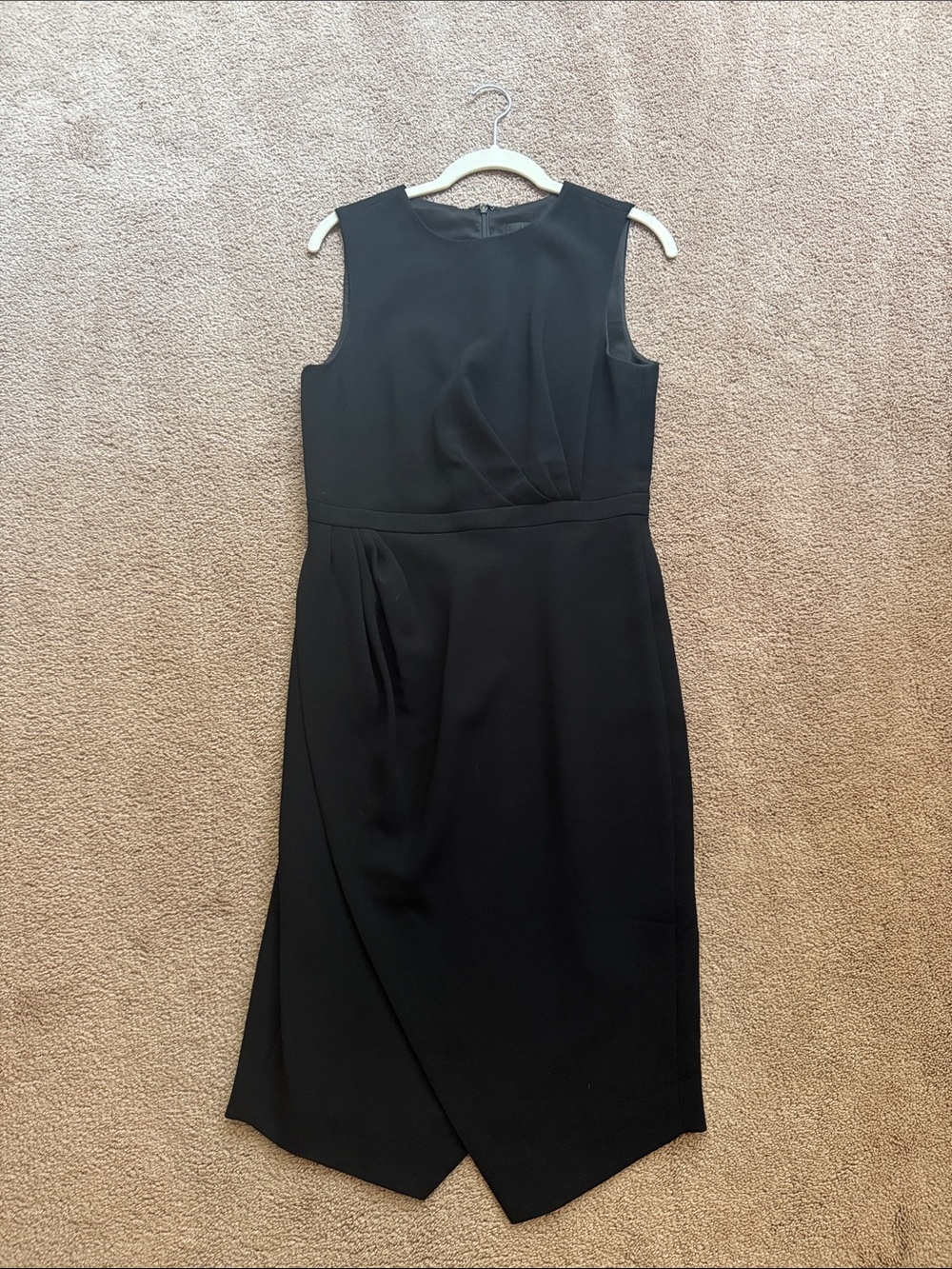 J. Crew Black Sleeveless Midi Dress with Front Pleat